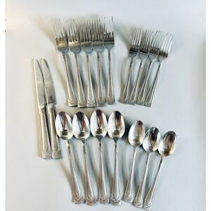 18 Cambridge DANA FROST Satin Stainless Flatware Silverware Set‎ Lot Fork Spoon